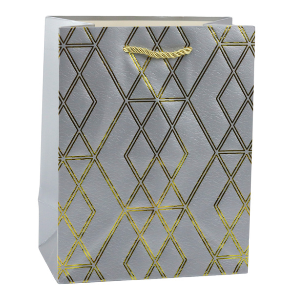 Elegante Geschenktüte aus Papier mit goldenen Mustern, 23 x 18 x 10,5 cm