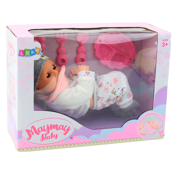 Babypuppe mit Fütterungszubehör, Lätzchen, Mütze, 28 cm