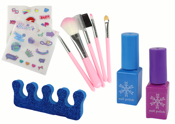 Set of beauty cosmetics for make-up doing nails in a blue case