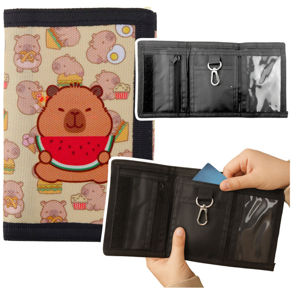 Children's Wallet with Velcro and Carabiner Capybara with Watermelon