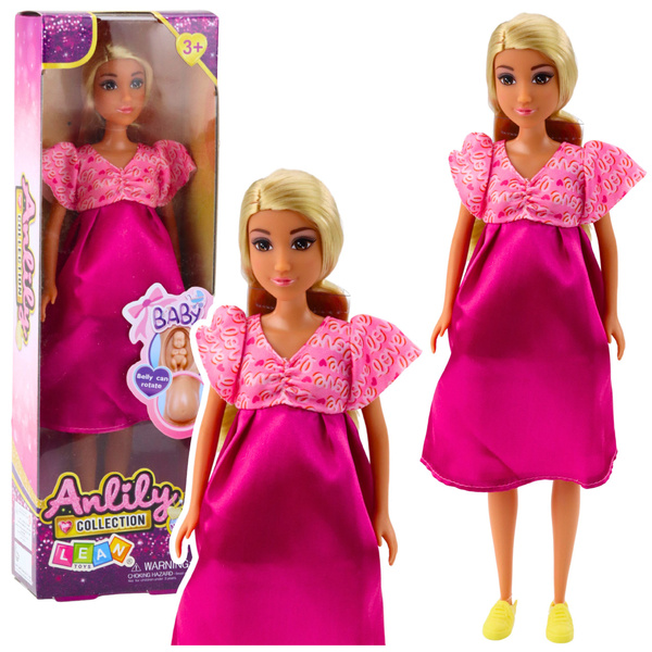Anlily Pregnant Doll Pink Satin Dress Long Hair