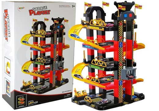 Garage, 5-stöckiger Parkplatz, Aufzug mit Batterien, 10 Autos, Lichter