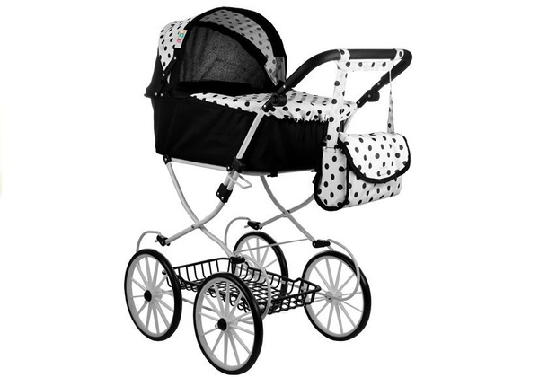 Puppenwagen Alice Retro Kinderwagen Puppe Puppenkarre Schwarz 