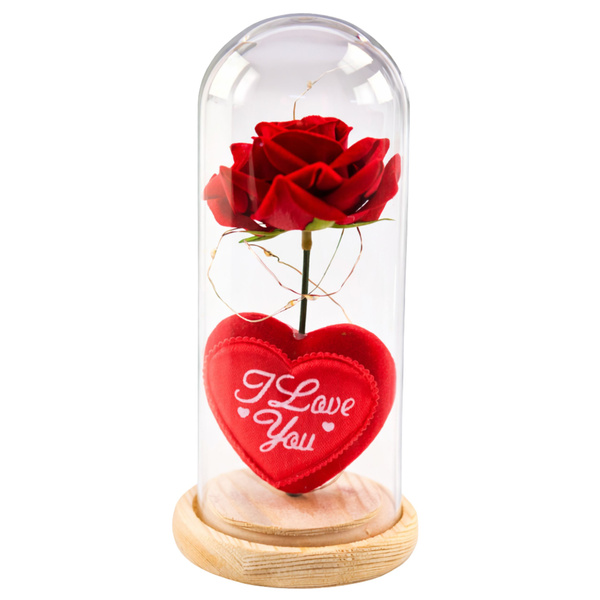 Eternal Rose in Dome with LED Lighting Red with Heart 18.5x8cm