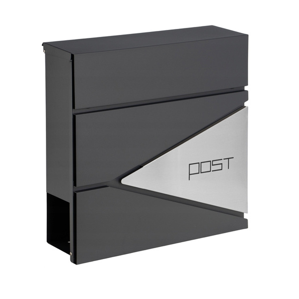Large Mailbox for Letters and Newspapers, Anthracite, POST Inscription, 37x37x10.5 cm