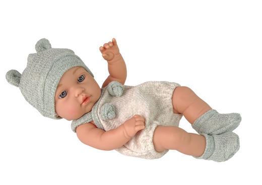 Süße Babypuppe Pullover Mütze Grün 30 cm