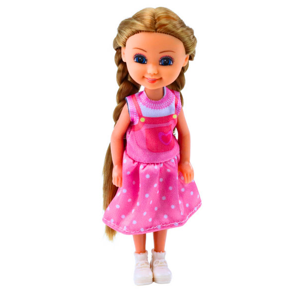Minipuppe mit langen Haaren im Kleid 15cm Mix