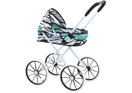 Doll Stroller Large Wheels Foldable Zebra Turquoise