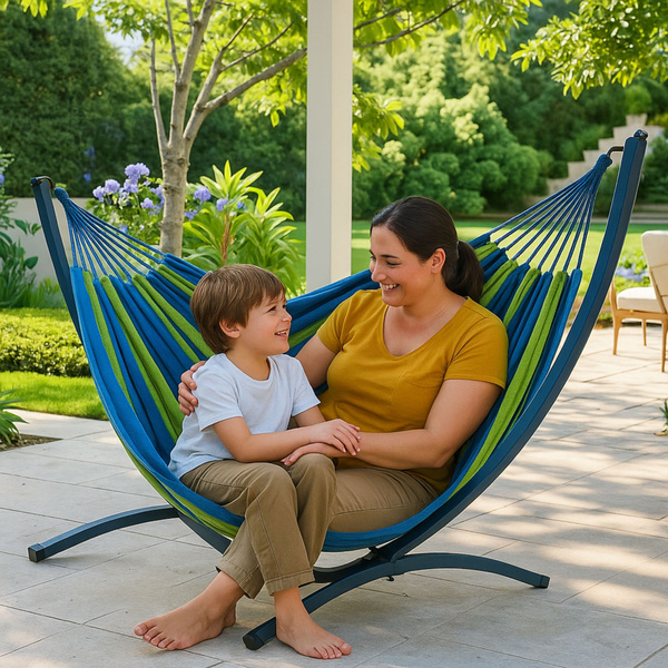 Garden Hammock with Frame for Two People, Green and Blue, 200x120