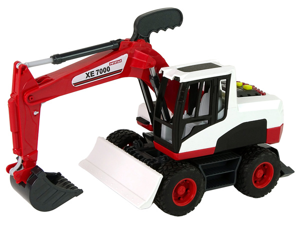 Red Moving Bucket Excavator.