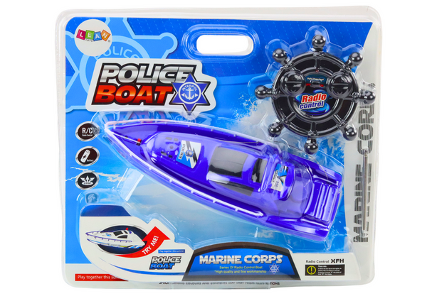 Remote Controlled Police Boat RC Blue Remote Control 27MHz