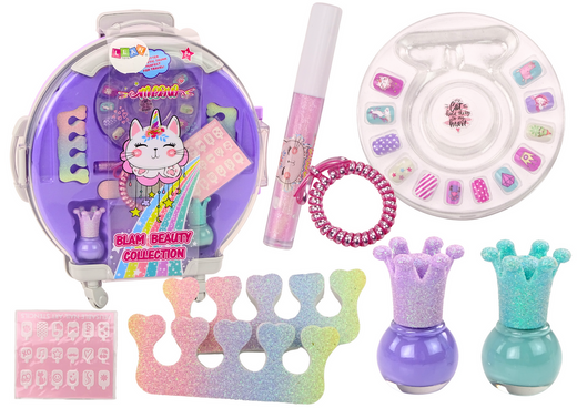 Cosmetics Set in Nail Makeup Suitcase Purple Suitcase 9 pcs.