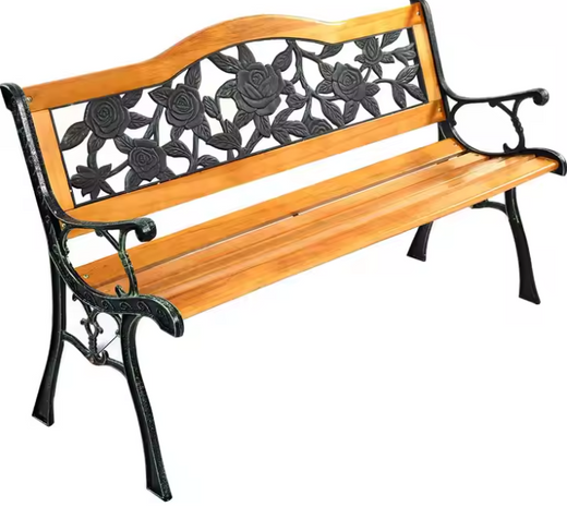 Garden Bench Wooden Metal Park Bench with Backrest
