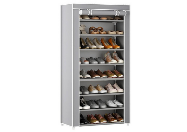 8-stufiger Schuhregal-Organizer für Kleiderschrank, staubdichte Abdeckung, Grau