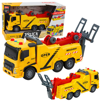 Car Tow Truck Roadside Assistance Hook Platform Lights Sounds 1:16