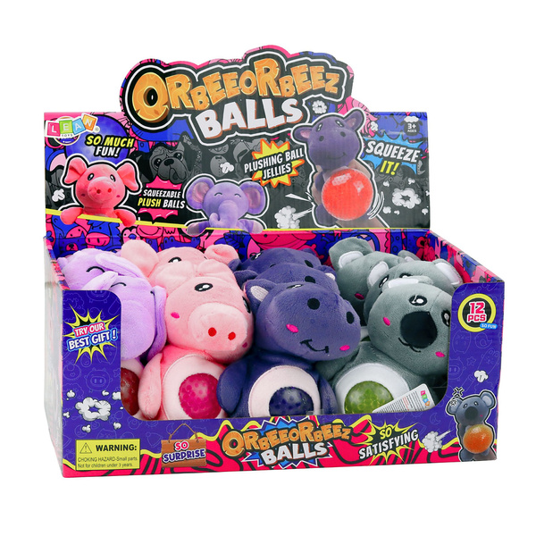 Plüschtier zum Drücken, Kneten und Quetschen mit Wasserbällen, Elefant und Schwein, 15 cm