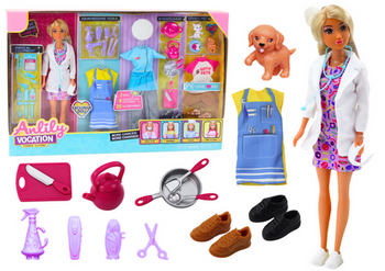 Anlily 4in1 doll Doctor Hairdresser Cook Animals Clothes Accessories