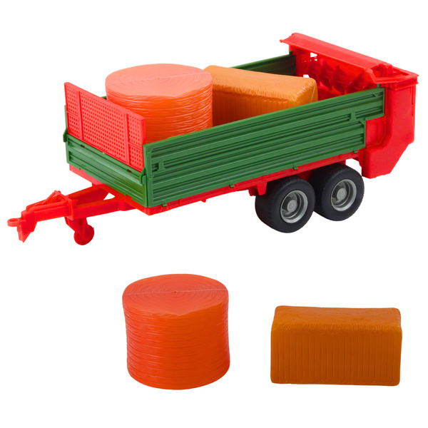 Agricultural Farm Tractor with Green Trailer and Hay Red 62cm