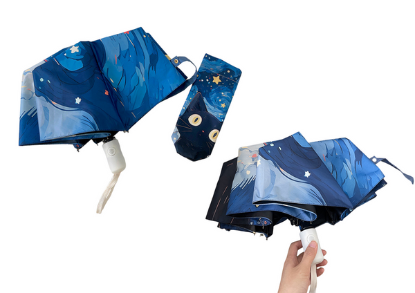 Automatic Umbrella Rainproof Sunproof Cat Blue