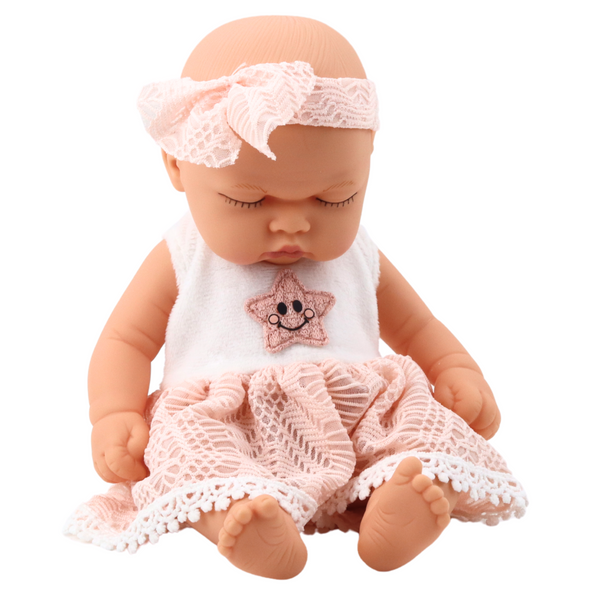 Schlafendes Baby Doll Rosa Spitzenkleid mit Stern-Stirnband
