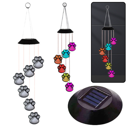 Solar Garden LED Lights Dog Paw Bells Colorful 70cm