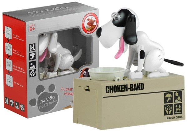 Dog Piggy Bank Robotic Coin Munching Toy Money Box White - Black