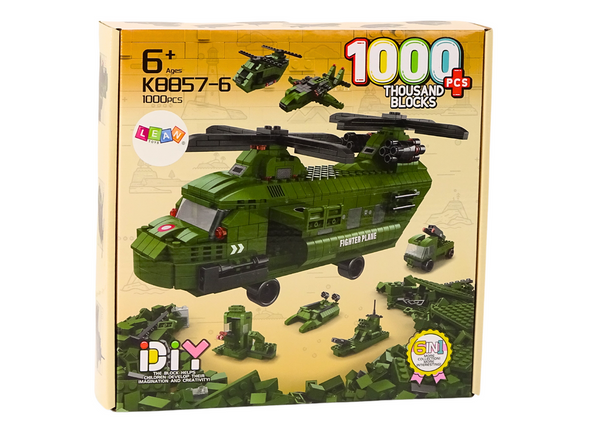 Military Helicopter Block Set Military Green 1000 pcs