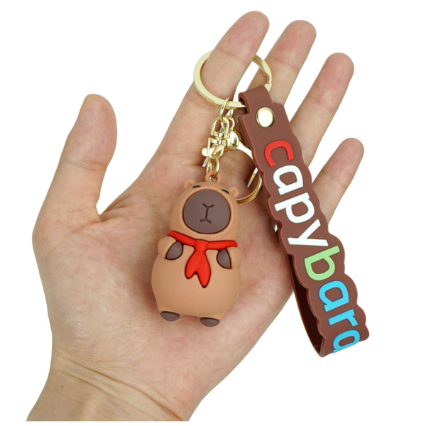 Keychain Capybara Figurine With Red Scarf Pendant Carabiner Ring