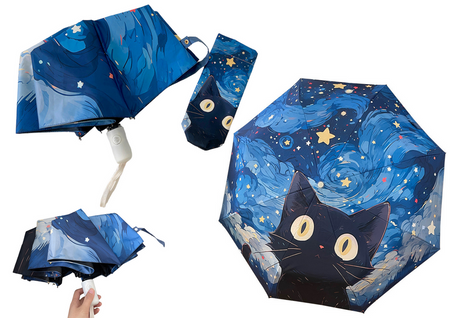 Automatic Umbrella Rainproof Sunproof Cat Blue