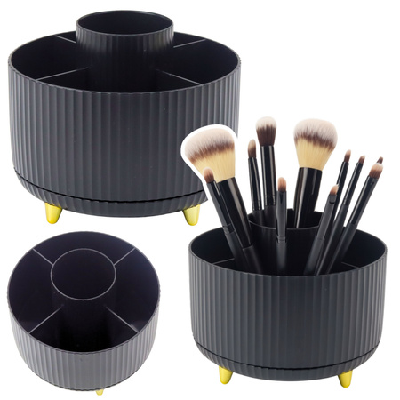 360° Rotating Cosmetic Brush Organizer with 5 Compartments Black