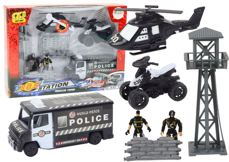 Satz Polizeiauto-Quad-Figuren, Hubschrauber-Lichtgeräusche