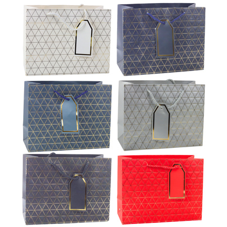 Geometrische Geschenktüte mit goldenen Linien, 23 x 18 x 10 cm