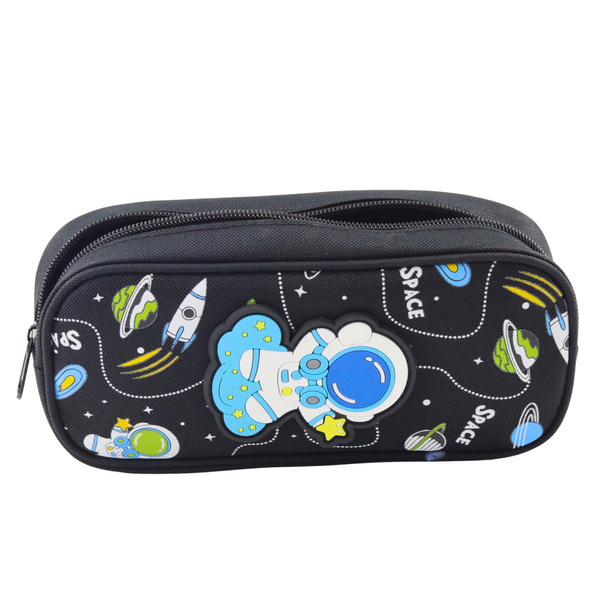 School Pencil Case Space Cosmonaut Two Pockets Black
