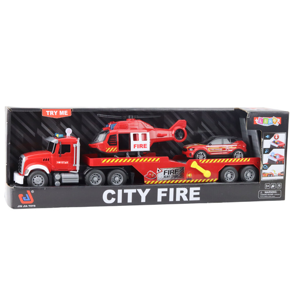 Feuerwehrauto Abschleppwagen Hubschrauber Auto Lichter Geräusche Rot