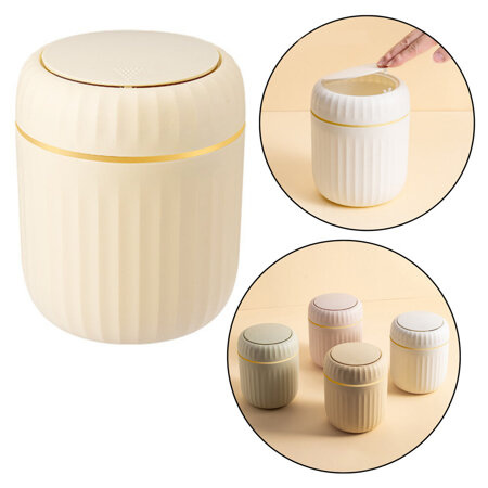 Mini Waste Bin Opening Lid Universal Elegant Beige