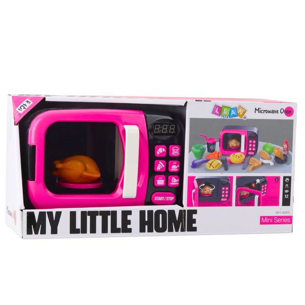 Microwave Toy For Kids Food 360 Rotation Lights Sounds Pink