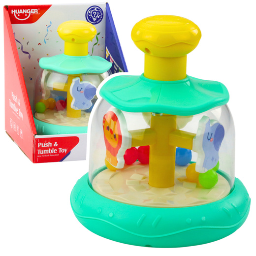 Karussell Kreisel mit Kugeln und Tieren Nilpferd Löwe Affe Grün