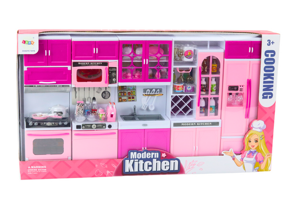 Küchenmöbel-Set für Puppen, Kühlschrank, Herd, Zubehör, Rosa