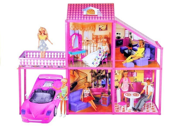 Puppenhaus 76cm + Auto + Zubehör Set Möbel Haus Spielzeug für Mädchen 3+