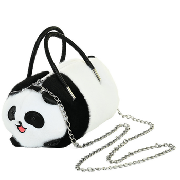 Plush Panda Bag Handles Metal Chain Black White 20cm