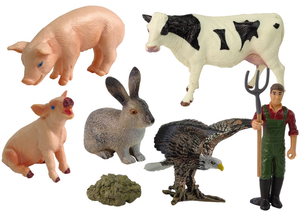 Large Farm Animal Figurine Set + Farmer and Homestead 11 Pieces