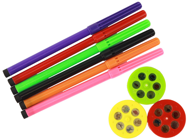 Zeichenprojektor DINO Dinosaurier 6 Filzstiften 18 Vorlagen orange grün Set