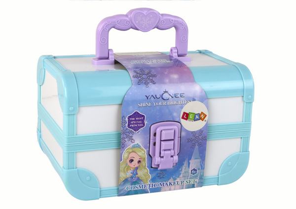 Set of beauty cosmetics for make-up doing nails in a blue case