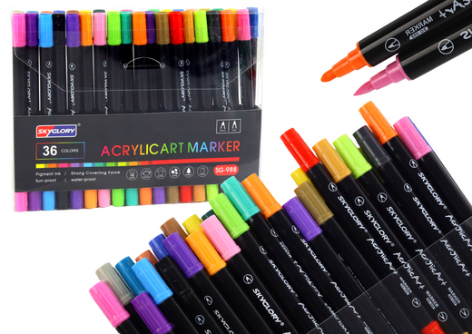 Set of 36 double-sided markers for ceramics, glass and clothes