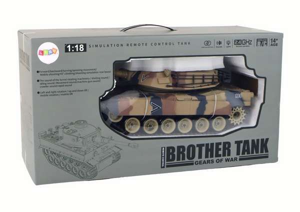 RC Tank 1:18 Cannon Smoke Shield Sounds Light Brown