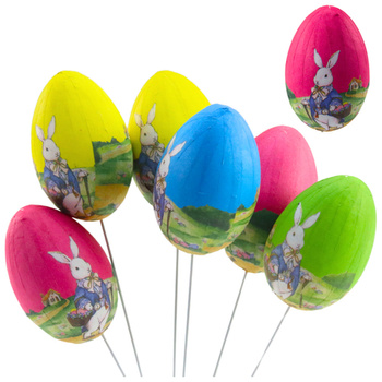 Easter Eggs on a Wire Pick Bunny with a Basket Decoration 6pcs