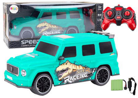Ferngesteuertes RC-Auto mit Dinosaurier, Maßstab 1:10, Grün