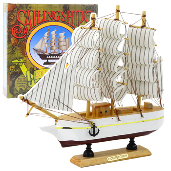 Collectible Model Decorative Three-masted Sailing Ship White 24x23cm