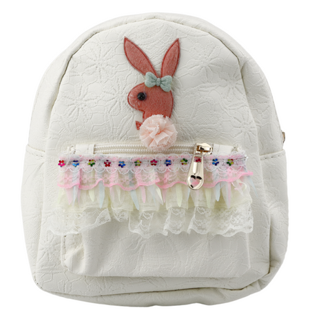 Kinderrucksack mit geprägtem Kaninchen-Rüschenmuster, Creme, 20 cm, 2,5 l