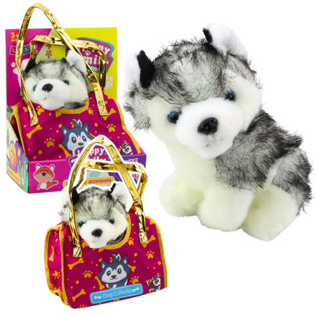 Husky Dog In A Bag Plush Mascot Cuddly Toy White Gray